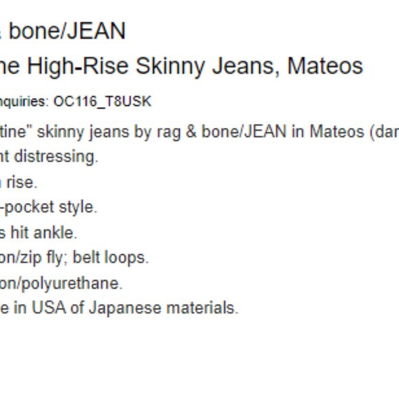 2for99* Rag & Bone Justine Highrise Skinny Jeans in Mateos Dark Blue Wash 26w - Picture 7 of 11